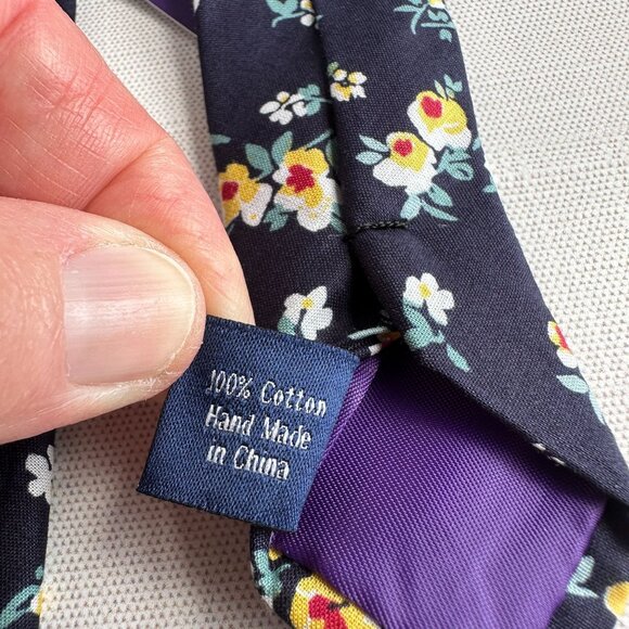 AusCufflinks Men’s Tie NWT Navy Cotton Floral Print Handmade - Picture 3 of 12